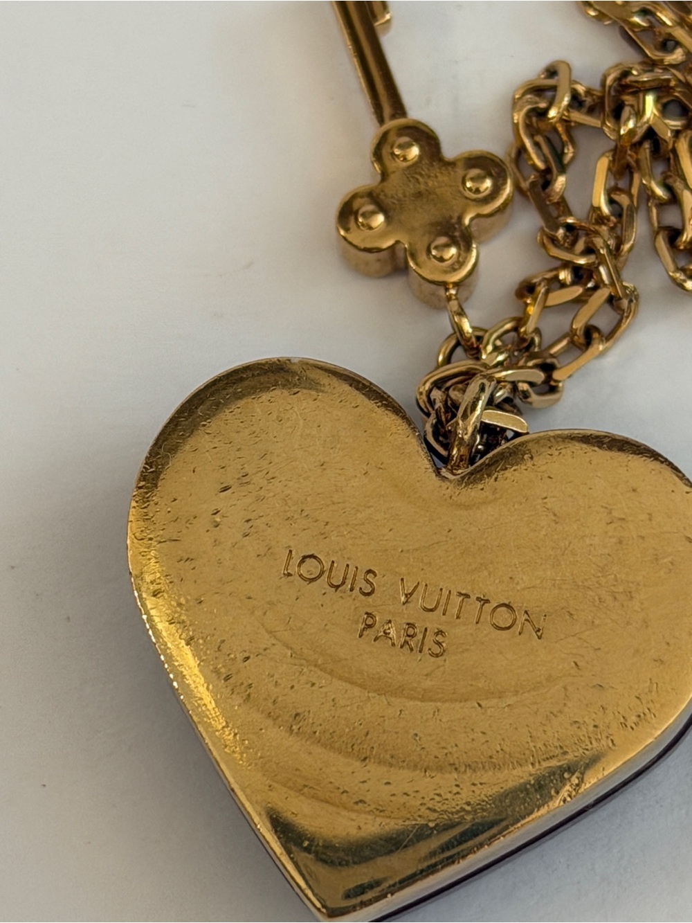 Louis Vuitton Gold Chain Necklace with Burgundy Heart Padlock - Picture 7 of 16